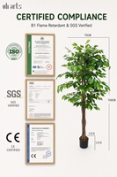 OH ARTS Arbre artificiel Ficus Bola de 1,5 m avec tronc en bois véritable pour décoration extérieure et accessoires de jardin