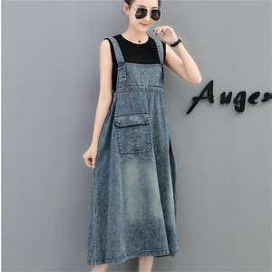Personnalisé été taille ample décontracté sans manches robe solide Slash cou longues dames coton Denim Maxi robes femmes 2024 avec poches - Product Image 5