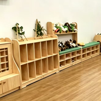 Casier de rangement en bois Montessori pour maternelle, armoire de garderie, organisateur de rangement pour sacs à dos, vêtements et chaussures de tout-petits