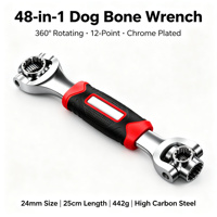 Clé à os de chien 48-en-1 de précision, rotative à 360 degrés, outil à douille cannelée multi-angle, double extrémité, chromée, OEM