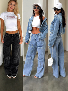 נשים y2k חמוד streetwear וינטג רחב רגליים ישרה מכנסיים ברגל ג 'ינס כחול נשים מכנסיים רופף מכנסיים - Product Image 4