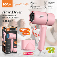 Sèche-cheveux pliable RAF R.4614 750W 20000RPM, sèche-cheveux compact, 2 vitesses, 2 réglages de chaleur, protection contre la surchauffe pour les soins quotidiens des cheveux