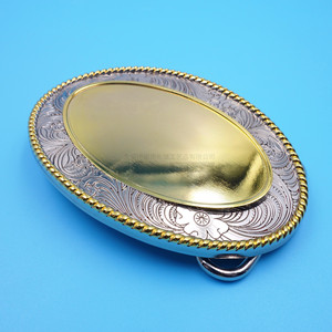 Hebilla de cinturón de aleación de zinc bicolor oro y plata PDK641558242, hebilla de placa para deportes, hecha a medida - Product Image 1