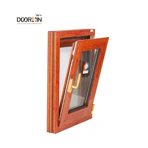 Heat Insulation Performance Wooden Windows High Energy Efficient Security Glass Casement Aluminum Window