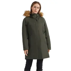 도매 방수 조정 가능한 허리 재킷 폴리 에스테르 모피 트림 패딩 파카 여성 겨울 다운 코트