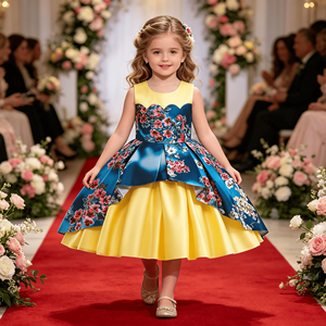 Vestido amarillo floral de corte asimétrico para niña, vestido de princesa de satén sin mangas, vestido de fiesta, vestido de <span class=keywords><strong>invitada</strong></span> de boda, vestido formal para niñas - Product Image 1
