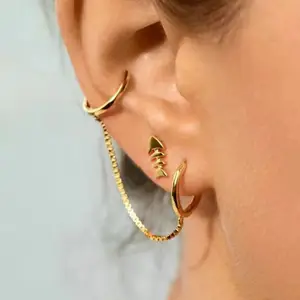 2021 Latest Fashion Stainless Steel Jewelry 18K Gold Ear Clip Box Chain Integrated HOOP Earrings