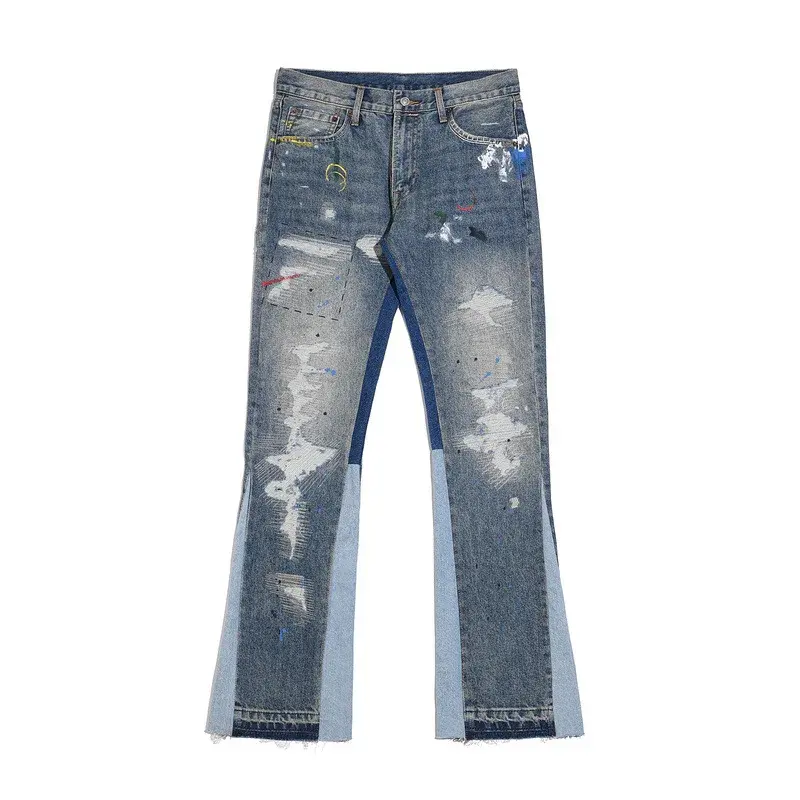 Zhuoyang prenda Jay Z Oem personalizado desgastado Casual Jeans Streetwear ropa de trabajo Jeans cintura elástica pantalones acampanados para hombres
