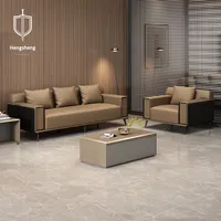Ensemble de canapé de bureau en forme de L moderne avec table basse, canapé de réception en similicuir de luxe pour les projets de salon d'entreprise commerciale