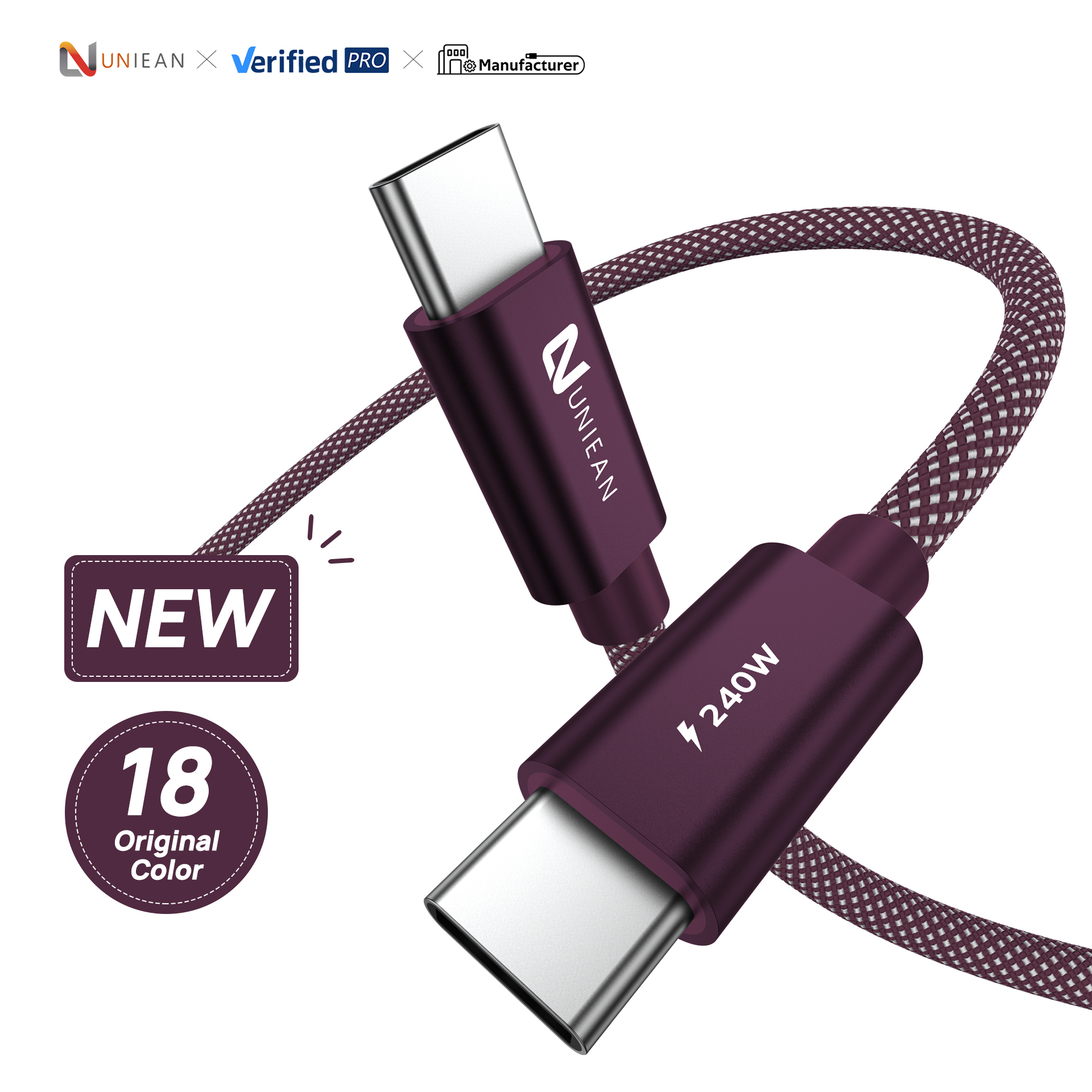 UNIEAN Type C to C Cable 60W Fast Charging Data Transfer Cord Durable Nylon Braided Silicone Charger Wire Compatible Laptop · image 1