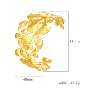 Brazalete de Flores con Diseño Abierto, Chapado en Oro, Joyería para Mujer, Accesorio de Moda - Product Image 5