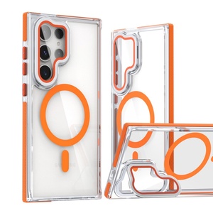 เคสโทรศัพท์แม่เหล็กใสสำหรับ Samsung S25 S22 S24 Ultra S23 Plus พร้อมที่ยึดฟิล์มเลนส์ ป้องกันการกระแทก ฝาครอบอะคริลิก - Product Image 1