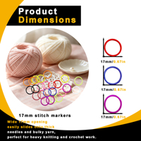 Marqueurs de mailles métalliques fermés de 17 mm, anneaux de suivi de progrès verrouillables pour le tricot et le crochet épais, qualité professionnelle