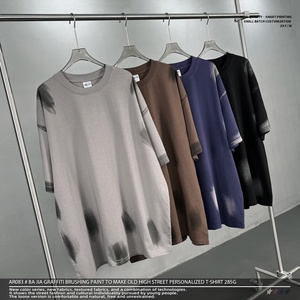 เสื้อยืดผู้ชายทรงหลวมสไตล์วินเทจ ผ้าฝ้าย 100% น้ำหนักมาก ซักแบบ High Street สำหรับฤดูร้อน สตรีทแวร์ - Product Image 2