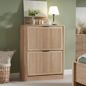 Gabinete de madera para ahorrar espacio de madera abatible hacia arriba Delgado acanalado para almacenamiento de zapatos de entrada con 2 puertas inclinables con capacidad para 16 a 24 pares - Product Image 1