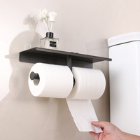 Porte-papier toilette double mural moderne carré noir mat en acier inoxydable pour hôtel