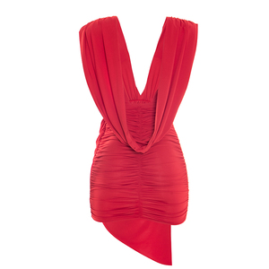 Viviblook D26DS053 Women Spring Summer Dresses New Elegant Sexy Deep V-Sleeveless Hollow Pleated <b>Mini</b> Party Dress - Product Image 6