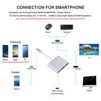 Hub Cantell 3-en-1 Type-C en ABS+PVC, adaptateur multi-ports avec connecteur doré, prise vidéo HD + convertisseur USB pour moniteur et haut-parleur