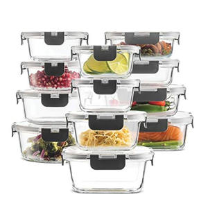 Récipients de stockage des aliments en verre de 18 pièces avec couvercles Récipients en verre pour la préparation des repas Récipients en verre pour le stockage des aliments avec couvercles - Product Image 1