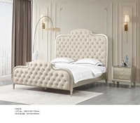 Ensemble de lit double complet de luxe léger américain en bois de hêtre avec finition cuir, mobilier de maison, appartement, style français, hôtel, extensible
