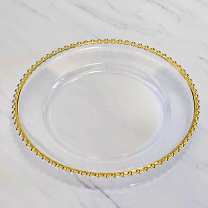 Assiettes de présentation en plastique perlé doré transparent de 13 pouces bon marché <span class=keywords><strong>Assiette</strong></span> de présentation en plastique transparent décorative pour banquet mariage - Product Image 5
