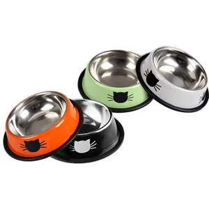 Mangkuk Kucing Stainless Steel Gambar Kucing, Mangkuk Hewan Peliharaan Warna-warni & Mangkuk Anjing Pengumpan Grosir