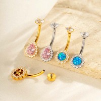 YW G23 cincin tindik pusar Titanium wanita, perhiasan tindik pusar batu permata biru 14G