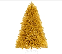 Arbre de Noël doré avec lumières, arbre de Noël de couleur unique pré-éclairé avec support en métal à lumières chaudes, arbre de Noël artificiel