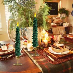 Velas LED de Parafina Verde de 10 Pulgadas, Funcionan con Batería, Ecológicas, con Llama Parpadeante, 6 Piezas, sin Llama, para Navidad, Fiestas, Hogar - Product Image 4