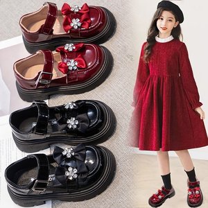 2025 filles style britannique en cuir mocassins diamant orné chaussures décontractées printemps automne nouvelle version unique pour moyen grand - Product Image 1