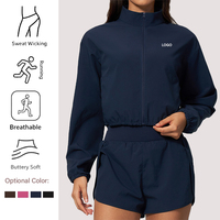 Veste de sport zippée à col montant pour femme, en polyester/nylon, coupe courte, résistante au vent, protection solaire, respirante, séchage rapide
