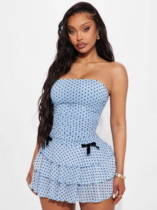 2025 nuevo <span class=keywords><strong>elegante</strong></span> vestido de <span class=keywords><strong>pastel</strong></span> de tubo de gasa con estampado de manchas <span class=keywords><strong>para</strong></span> mujeres Casual estilo europeo americano espagueti frente Natural - Product Image 2