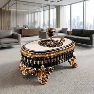 Table basse en bois massif de luxe, finition or antique, artisanale, sculptée traditionnellement, décorative, légère et portable pour salon - Product Image 5