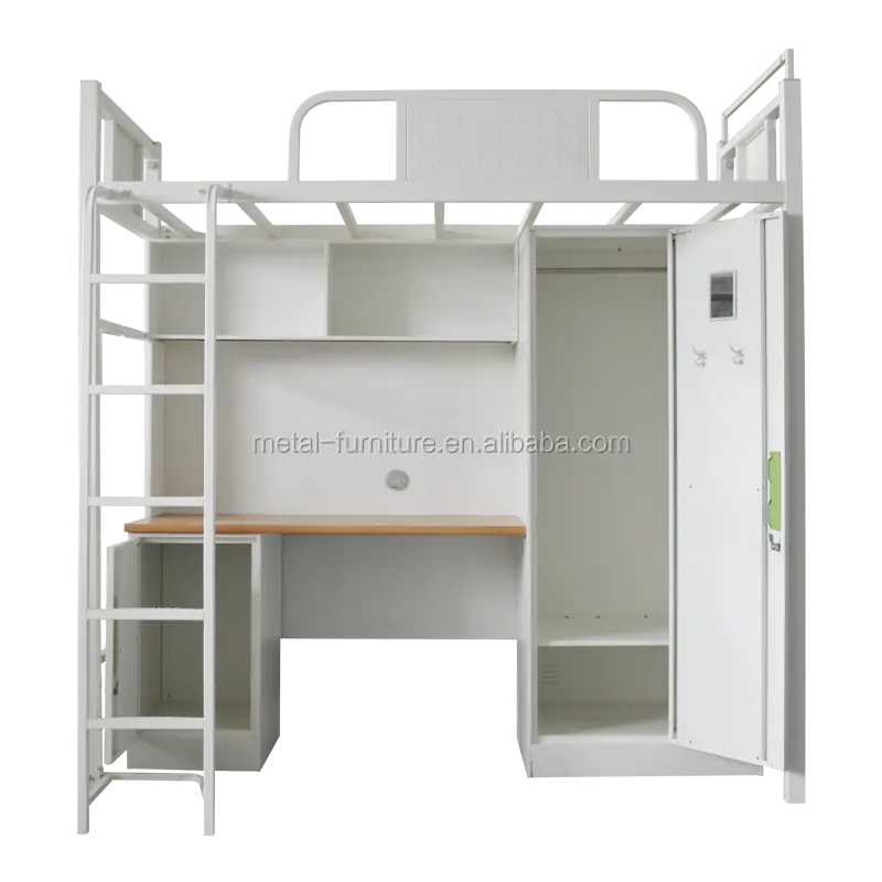 JZD Dormitory Bedroom Furniture Set Bunk Bed With Mattress Desk And Chair Loft Metal Beds