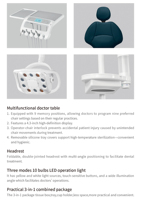 Fauteuil dentaire pliable avec appui-tête à double articulation, éclairage opératoire électrique à 10 LED et couvercle de plateau amovible pour hôpital dentaire
