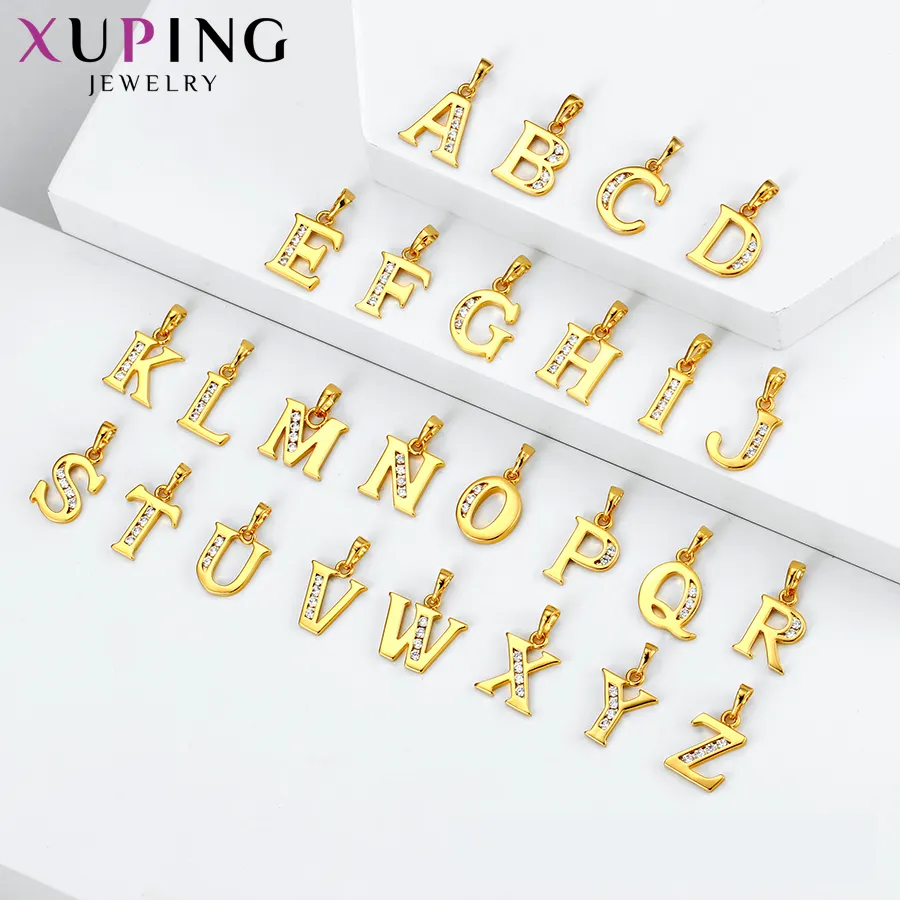 31961 xuping mode benutzerdefinierte anhänger, kupfer metall gold überzogene halskette anhänger, ein set von initial alphabet brief anhänger