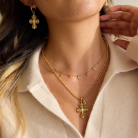 Vente en gros de bijoux vintage en acier inoxydable 316L, collier et boucles d'oreilles en filigrane plaqué or 18 carats avec zirconiums cubiques pour femmes