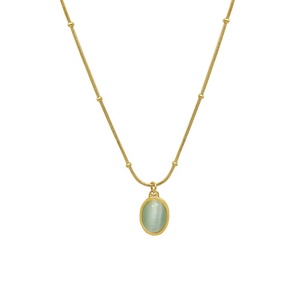 18K Vergulde Roestvrijstalen Ketting Met Natuurlijke Stijl Cat-Eye Hanger Schattige Schakelketting Voor Dames Jubileum - Product Image 5