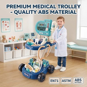 Ensemble de jouets de chariot médical en ABS de haute qualité pour enfants, jeu de rôle de docteur et infirmière avec chariot roulant, stéthoscope, seringue, outils éducatifs - Product Image 1