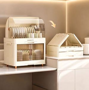 NFS Large-Capacity Dish Drain Tableware <strong>Storage</strong> Rack <strong>Kitchen</strong> <strong>Cupboard</strong> with Dust-Proof Cover Plastic Dish <strong>Storage</strong> Rack - Product Image 2