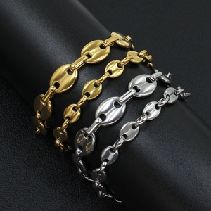 Parures <span class=keywords><strong>de</strong></span> bijoux fantaisie en acier inoxydable plaqué or 18 carats, collier et bracelet chaîne <span class=keywords><strong>grain</strong></span> <span class=keywords><strong>de</strong></span> <span class=keywords><strong>café</strong></span> et chaîne nez <span class=keywords><strong>de</strong></span> cochon pour femmes et hommes - Product Image 6