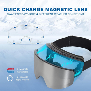 Lunettes de ski personnalisées avec protection UV400, lunettes de sport pour snowboard, OEM, anti-buée, lunettes de ski avec sangles magnétiques, lentilles interchangeables - Product Image 2