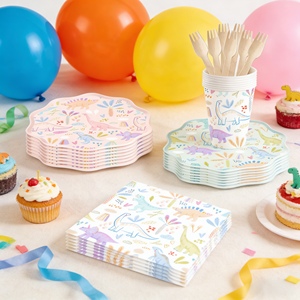 DAMAI Dinasuar Kids Birthday Party Supplies Pink Blue Dinasuars Elements Plate <b>Disposable</b> <b>Tableware</b> Paper Napkins Cups Plates - Product Image 2