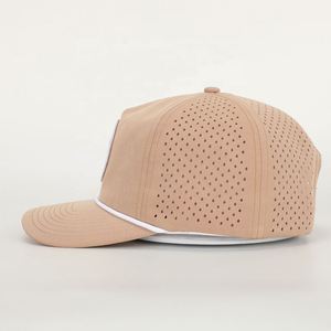 Casquette de baseball en polyester 5 panneaux avec logo brodé personnalisé, perforations découpées au laser, style papa, pour le golf, avec cordelette, vente en gros - Product Image 3