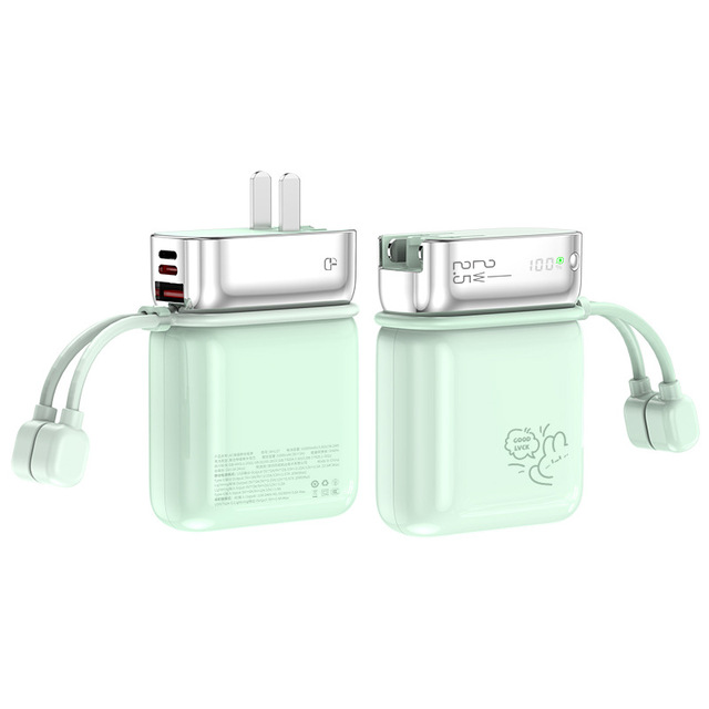 22.5W Premium AC Wall Plug Power Bank Detachable Fast Charging Cable 2-in-1 QC3.0 Custom Logo Power Bank Power Supply
