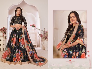 Impression de fleurs d'approvisionnement direct d'usine avec travail de séquence Lehenga Choli pour les femmes tenues de fête à un prix abordable - Product Image 5