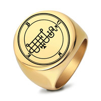 Bague pour femme en acier inoxydable plaqué or PVD, Sceau du Seigneur Mammon, Symbole de démonisme occulte, Clé de Salomon, Asmoday, Origines, Or