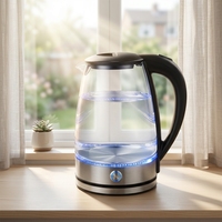 Bouilloire électrique en verre 1500W avec contrôle de la température, chauffe-eau sans fil 1,8L avec lumière LED bleue pour la maison
