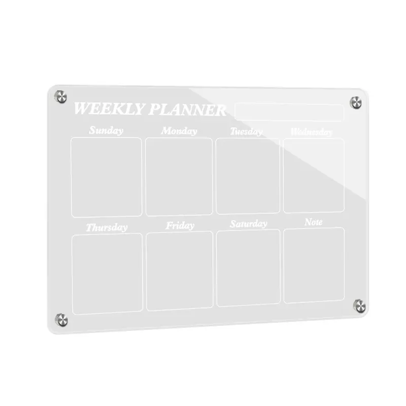 Venda quente transparente acrílico mensagem display board sucção magnética suspensão calendário placa