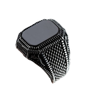 남성용 스테인리스 블랙 스톤 반지 사우디 터키 스타일 - Product Image 5